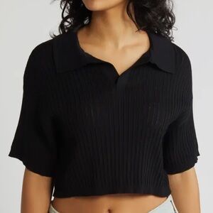 NEW PACSUN McKenna Rib Crop Johnny Collar Polo Size: S